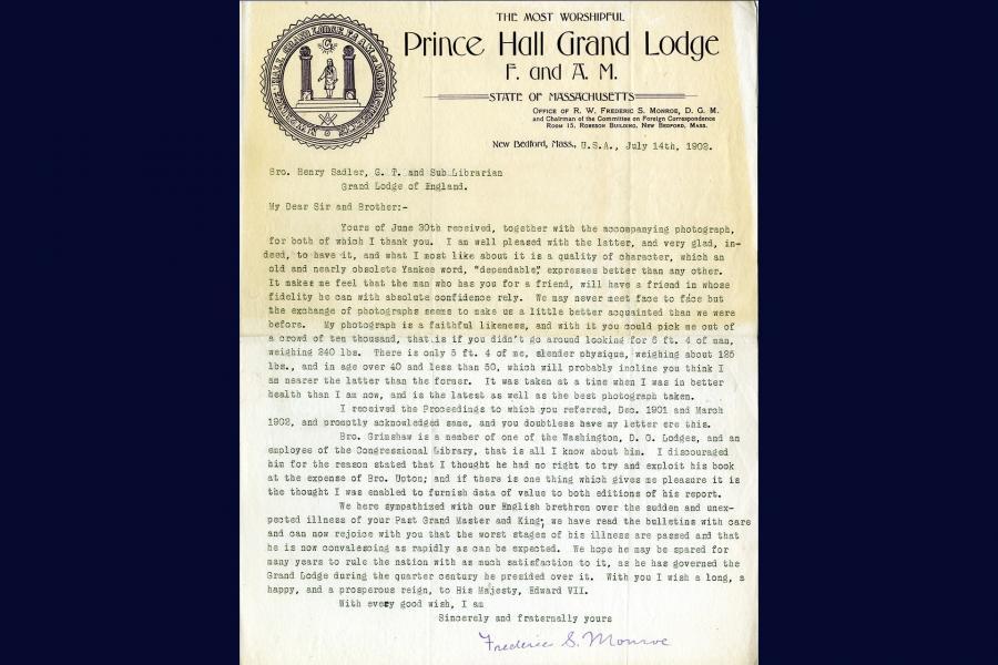 Letter from Monroe (14 July 1902)  ©Museum of Freemasonry